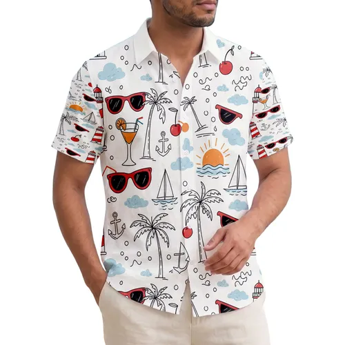 Palm Tree Sunglasses Lighthouse Sailboat Cocktail - Summer Vacation Gift Hawaiian Shirt