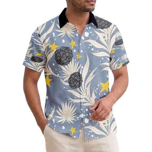 Botanical Structures Thistle Seed Pods Palm Leaves Five-Pointed Stars - Home Decor Gift Hawaiian Shirt