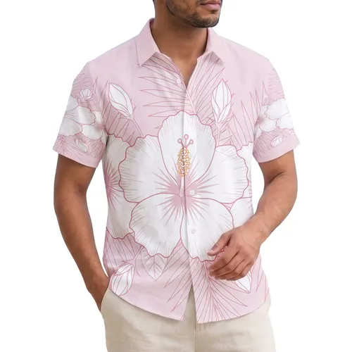 Three White Hibiscus Flowers Palm Fronds Floral Buds - Home Decor Gift for Flower Lovers Hawaiian Shirt