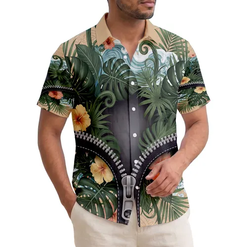Unzipped Zipper Tropical Foliage Hibiscus - Island Getaway Beach Lover Gift Hawaiian Shirt
