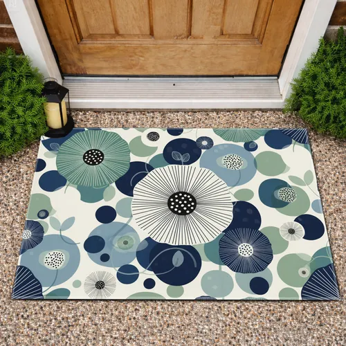 Overlapping Floral Petals Circles Radiating Lines Dots - Home Decor Gift Doormat