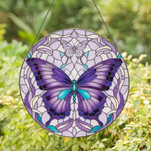 Majestic Butterfly Floral Petals - Home Decor Gift for Butterfly Lovers Stained Glass Suncatcher