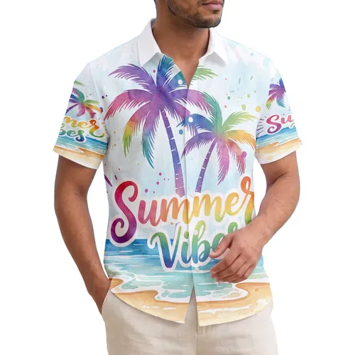 Tropical Palm Trees Blue Ocean Waves Beach Scene - Vacation Lifestyle Gift for Travelers Hawaiian Shirt