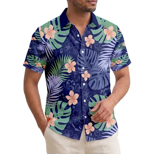 Monstera Palm Hibiscus Flowers - Tropical Home Decor Gift for Nature Lover Hawaiian Shirt
