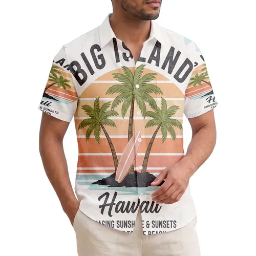 Big Island Hawaii Sunset Palm Trees Surfboard Chasing Sunshine - Beach Day Gift Hawaiian Shirt