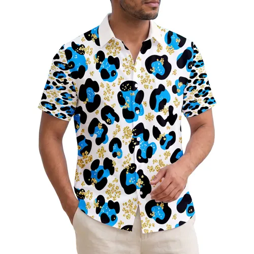 Tropical Leopard Spots Electric Blue Gold Glitter - Summer Vacation Gift for Travelers Hawaiian Shirt