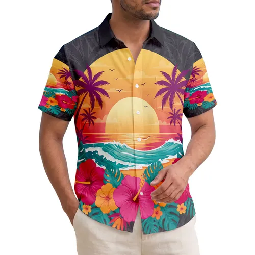 Tropical Beach Sunset Palm Trees Hibiscus Flowers - Travel Essentials Gift Hawaiian Shirt