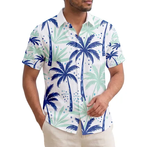 Island Tropical Palm Tree Fronds Elongated Leaf Shapes - Summer Travel Accessory Hawaiian Shirt