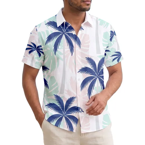 Dark Blue Palm Tree Tropical Leaves - Vacation Home Decor Gift for Beach Lover Hawaiian Shirt