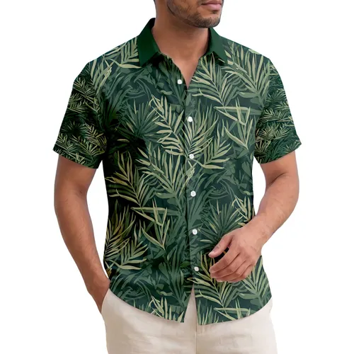 Dense Tropical Foliage Jungle Leaves Organic Lines Shapes - Home Decor Gift for Plant Lover Hawaiian Shirt