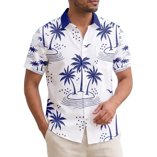 Tropical Palm Trees Island Ocean Waves Sea Birds - Coastal Living Home Decor Hawaiian Shirt