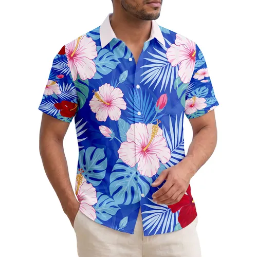 Tropical Hibiscus Flowers Palm Fronds Monstera - Home Decor Gift Hawaiian Shirt