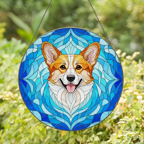 Welsh Corgi Dog Head Portrait - Window Decor Gift for Corgi Lovers Stained Glass Suncatcher