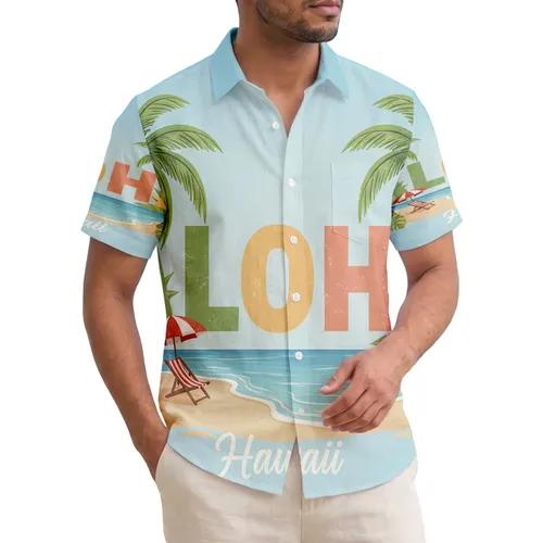 ALOHA Palm Tree Beach Hawaii Script - Tropical Lifestyle Gift for Hawaii Lovers Hawaiian Shirt