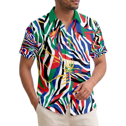 Multi-colored Wavy Zebra Stripes Tropical Leaf Veins Ocean Waves - Beach Lifestyle Gift Hawaiian Shirt