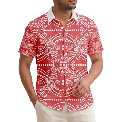 Roses Small Leaves Swirling Scrollwork Oval Shapes Dots Accents - Everyday Home Decor Gift Hawaiian Shirt