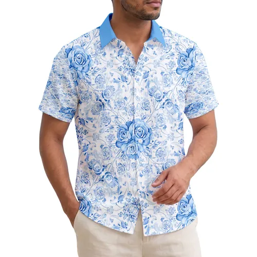 Tropical Blue Roses Rosebuds Floral Vine Leaf - Home Decor Gift for Garden Lovers Hawaiian Shirt