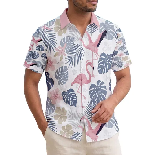 Pink Flamingos Hibiscus Monstera Palm Frond - Tropical Lifestyle Gift Hawaiian Shirt