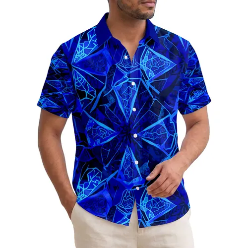 Interlocking Deep Blue Oceanic Rock Shards Fissures - Home Decor Gift Hawaiian Shirt