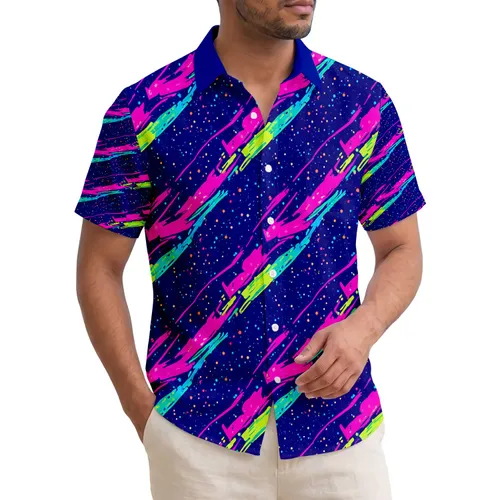 Neon Paint Splatter Stardust Tropical Night - Tropical Lifestyle Gift Hawaiian Shirt