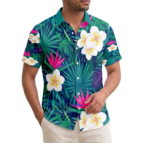Plumeria Star Bird-of-Paradise Tropical Palm Leaves - Home Decor Gift Hawaiian Shirt