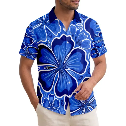 Electric Royal Blue White Tropical Petals Black Stamen - Home Decor Gift for Garden Lover Hawaiian Shirt