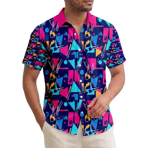 Tropical Triangle Rectangle Circles Paint Streaks - Summer Holiday Gift Hawaiian Shirt