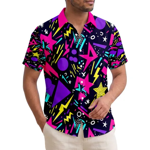 Lightning Bolt Stars Splatter Drip Circles Triangles Ovals - Home Decor Gift for Collectors Hawaiian Shirt
