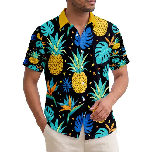 Pineapple Monstera Leaves Bird of Paradise Flowers - Beach House Decor Gift Hawaiian Shirt