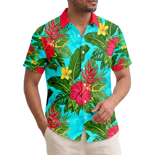 Hibiscus Heliconia Palm Frond Tropical Flowers - Island Life Decor Gift Hawaiian Shirt