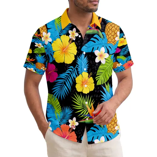 Pineapple Hibiscus Plumeria Bird of Paradise Tropical Leaves - Tropical Getaway Gift Hawaiian Shirt
