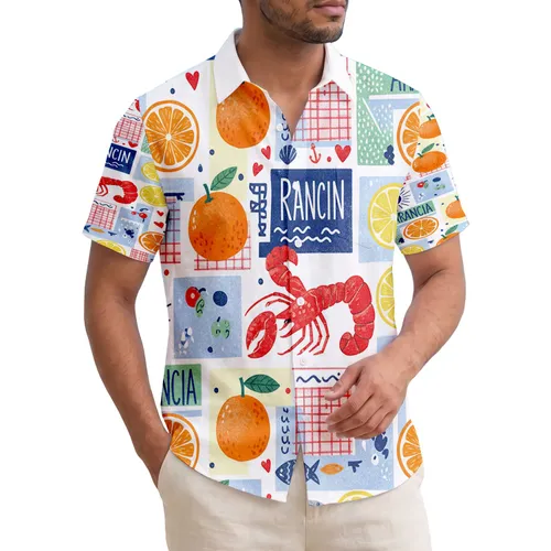 Lobster Orange Lemon Sun Faces Heart ARANCIA JARDIN - Tropical Vacation Essentials Hawaiian Shirt