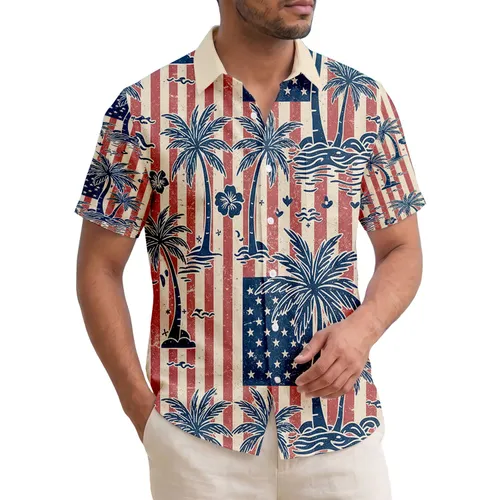 Tropical Palm Trees Distressed American Flag - Independence Day Gift for Veterans Hawaiian Shirt