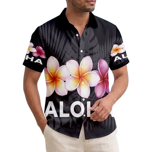 Three Frangipani Aloha Tropical Palm Monstera Leaves - Island Getaway Gift Hawaiian Shirt