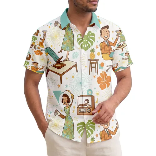 Man Woman Martini Cocktail Starbursts Pineapple - Home Decor Gift Hawaiian Shirt