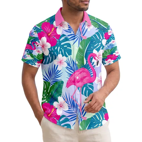 Pink Flamingos Hibiscus Plumeria Palm - Summer Getaway Gift Hawaiian Shirt