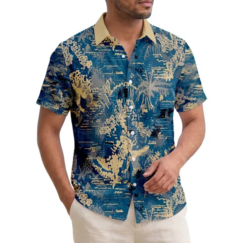 Weathered Coral Wood Palm Fronds Glitch Water Waves Summer Vacation Beach Travel Hawaiian Shirt