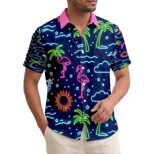 Tropical Cocktails Flamingos Palm Trees - Beach Holiday Gift Hawaiian Shirt
