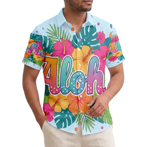 Aloha Hibiscus Flowers Tropical Leaves Island Motifs - Summer Vacation Gift Hawaiian Shirt