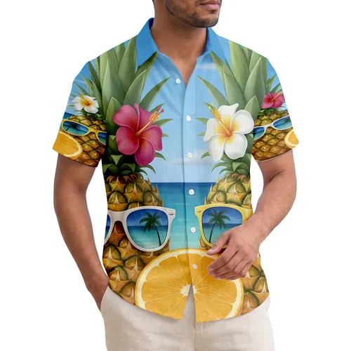 Pineapples with Sunglasses Halved Orange Beach Tropical Vacation Gift Hawaiian Shirt