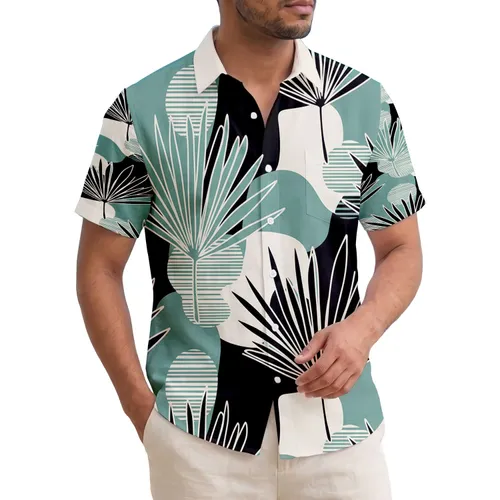 Tropical Fan Leaves Foliage Flowing Forms - Beach Vacation Home Decor Gift Hawaiian Shirt