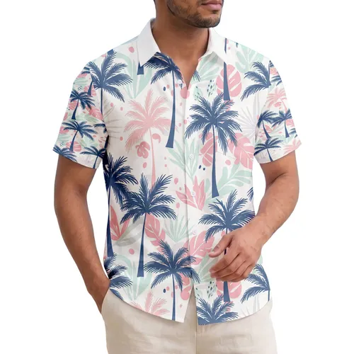 Blue Silhouetted Palm Trees Banana Leaves Tropical Fronds - Everyday Living Gift Hawaiian Shirt