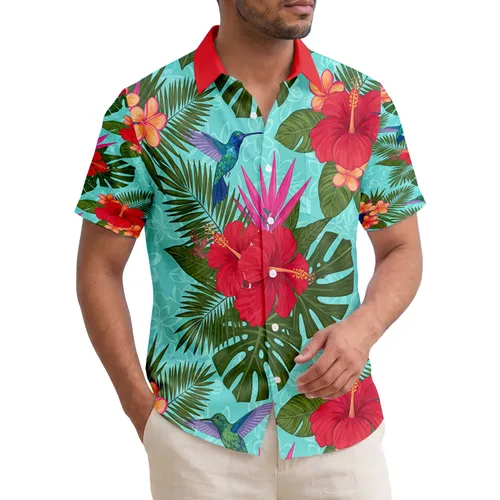 Hummingbird Hibiscus Frangipani Monstera Palm Spiky Leaf - Wildlife Lover Home Decor Gift Hawaiian Shirt