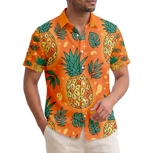Pineapples Teal Green Crowns Tropical Leaves Starbursts - Summer Beach Holiday Travel Gift Hawaiian Shirt