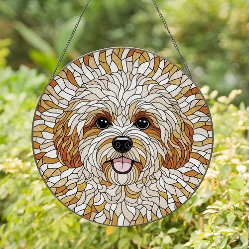 Fluffy Bichon Shih Tzu Dog Head Stained Glass - Home Decor Gift for Dog Lovers Stained Glass Suncatcher
