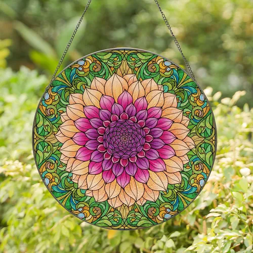 Full Bloom Dahlia Floral Mosaic - Home Decor Gift for Garden Lover Stained Glass Suncatcher