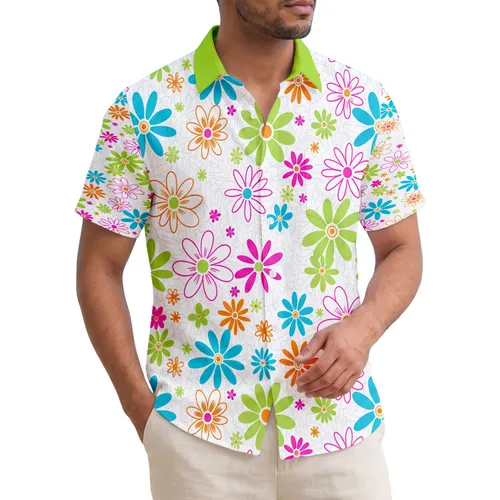 Tropical Interwoven Daisy Outline Star Flowers Summer Vacation Lifestyle Home Decor Gift Hawaiian Shirt