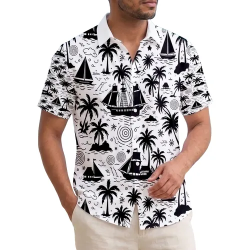 Tropical Palm Trees Sailing Boats Island Huts - Vacation Essentials Travel Gift Hawaiian Shirt