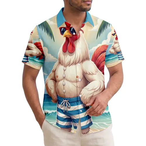 Rooster Red Sunglasses Palm Tree Beach - Tropical Vacation Beach Lover Gift Hawaiian Shirt