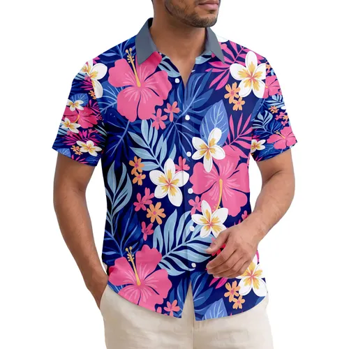 Vibrant Pink Hibiscus Plumeria Tropical Leaves - Vacation Essentials Home Decor Gift Hawaiian Shirt